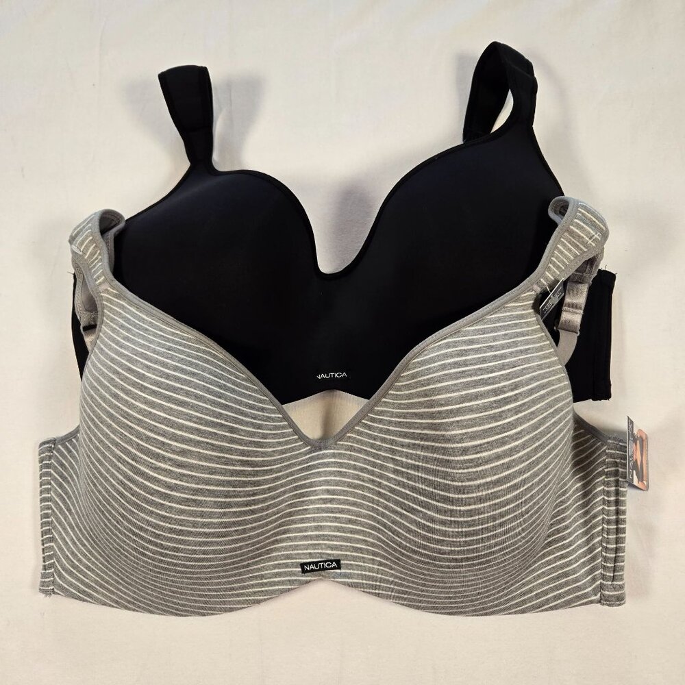 Nautica Intimates 40DD 2-Pack Lightly Lined Wire-Free‎ Strap Bras Black & Grey